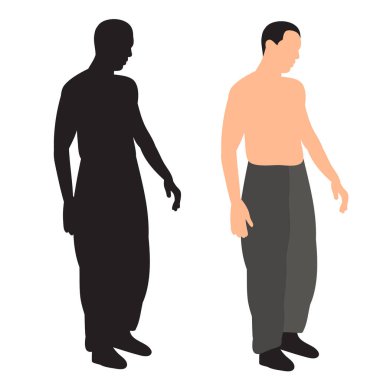 Adam düz bir tarzda duruyor, yüzü yok, silueti yok.