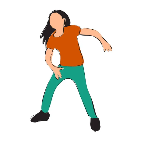 Vector White Background Girl Dancing Colorful Outline — Stock Vector