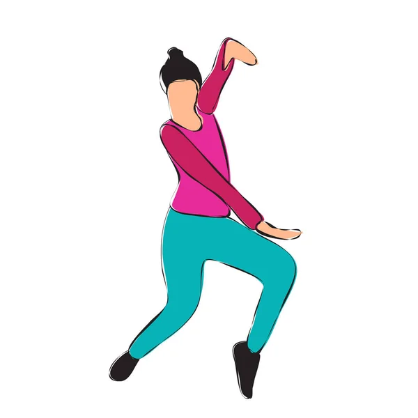 Vector White Background Girl Dancing Colorful Outline — Stock Vector