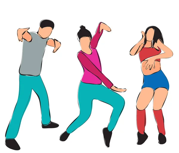 White Background People Dancing Contour — Stock Vector