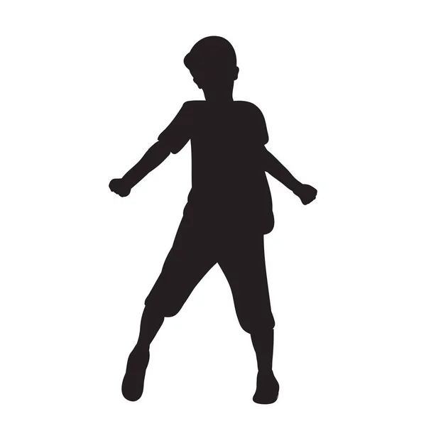 Witte Achtergrond Silhouet Van Een Dansend Kind Jongen — Stockvector