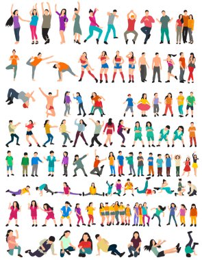 beyaz arka plan, insanlar dans ediyor, set, düz stil yüzsüz