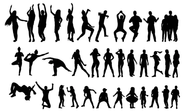 Zwart Silhouet Dansen Mensen Ingesteld — Stockvector