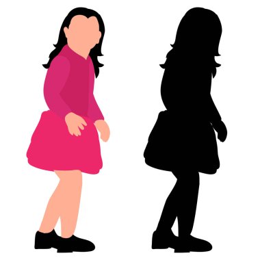 vektör, beyaz arkaplanda, yüzü olmayan çocuk, kız ve siluet