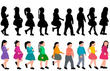 Siluet çocukları ayarlayın kızlar gidin