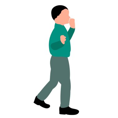 vektör, beyaz arka planda, yüzü olmayan bir çocuk yürüyor