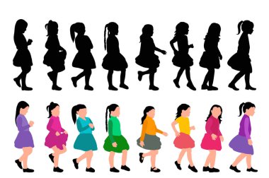 beyaz arkaplan, siluet çocuklar gitmek