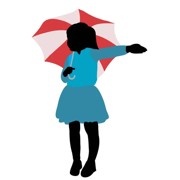 White Background Colorful Silhouette Little Girl Umbrella — Stock Vector