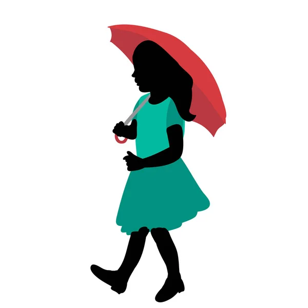 Красочный Силуэт Маленькой Девочки Зонтиком — стоковый вектор