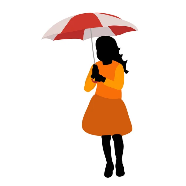 Silhouette Multicolore Une Enfant Fille Avec Parapluie — Image vectorielle