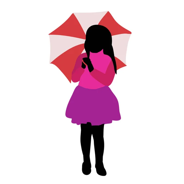 White Background Colorful Silhouette Little Girl Umbrella — Stock Vector
