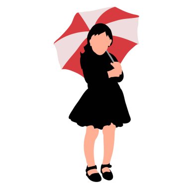 Beyaz arkaplan, şemsiyeli bir kız çocuğu silueti.