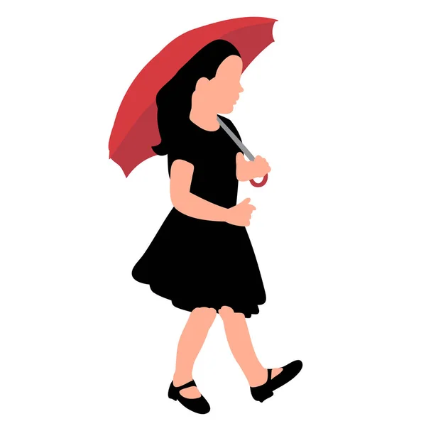 Fond Blanc Silhouette Une Enfant Fille Avec Parapluie — Image vectorielle