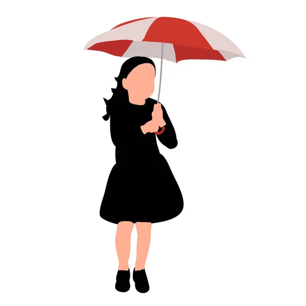 Vector White Background Silhouette Child Red Umbrella — Stock Vector