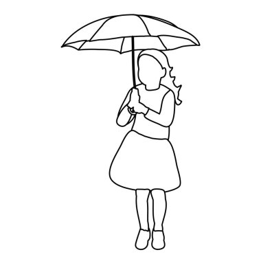 Şemsiyesi olan bir çocuğun basit çizgileri.