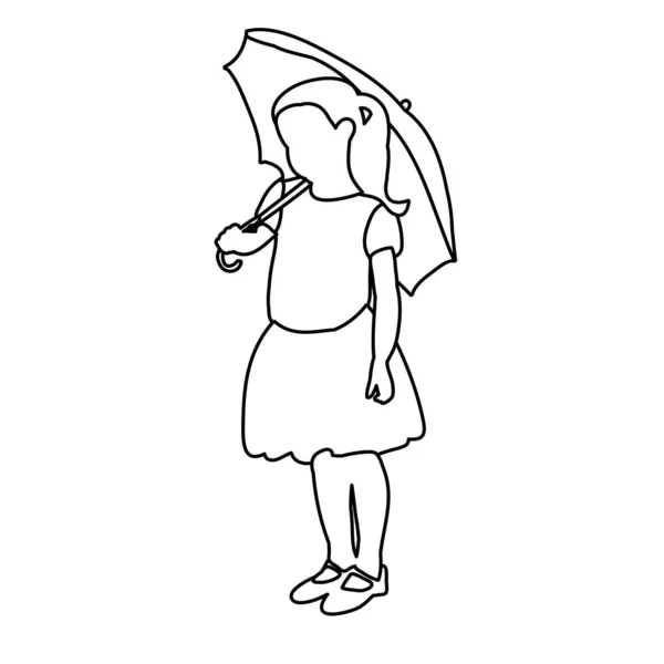 Şemsiyesi Olan Bir Çocuğun Basit Çizgileri — Stok Vektör