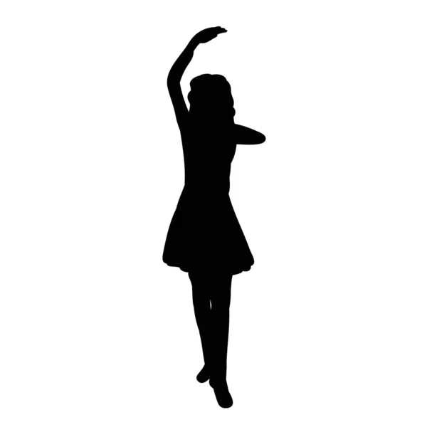 Zwart Silhouet Van Een Meisje Dansen Een Witte Achtergrond Vector — Stockvector