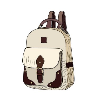 Beyaz arka plandaki kadın sırt çantasında izole edilmiş vektör
