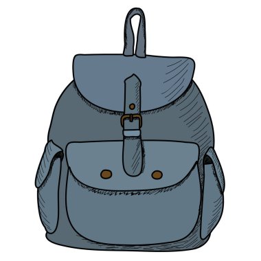 vektör, beyaz arka planda, modaya uygun bayan sırt çantası, çizgilerle çizim