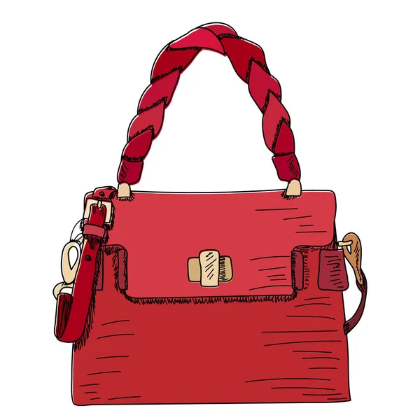 Vecteur Sur Fond Blanc Mode Sac Femme Rouge Esquisse Avec — Image vectorielle