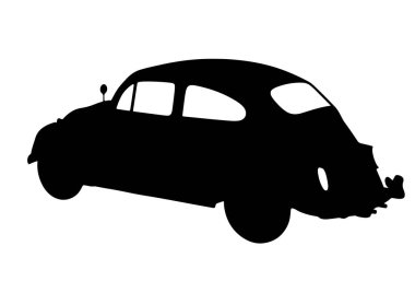 Beyaz zemin üzerinde siluet retro araba vektörü