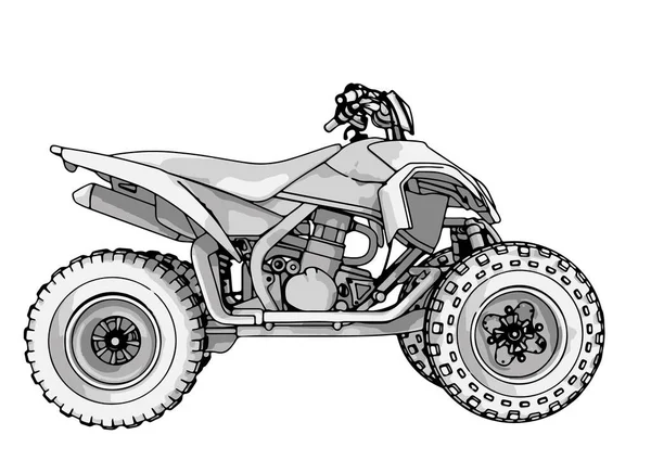 Quad Bicicleta Atv Dibujo Sobre Fondo Blanco — Vector de stock