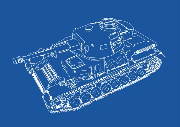 Dibujo Del Antiguo Tanque Equipo Militar Sobre Vector Fondo Azul — Vector de stock