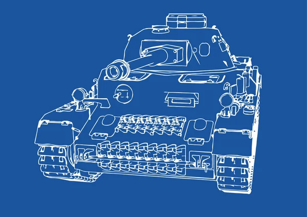 Dibujo Del Antiguo Tanque Equipo Militar Sobre Vector Fondo Azul — Vector de stock