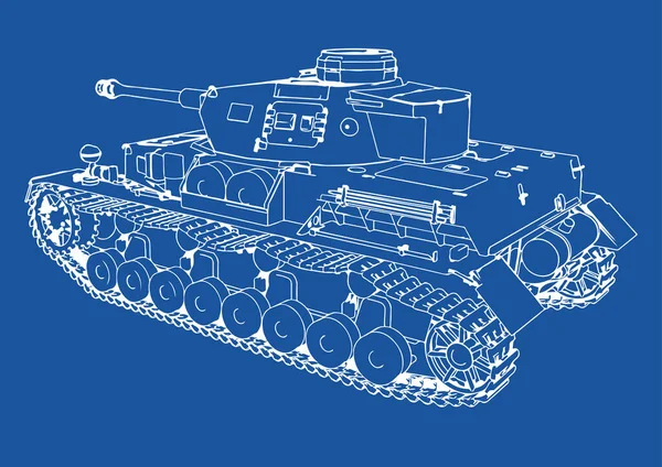 Dibujo Del Antiguo Tanque Equipo Militar Sobre Vector Fondo Azul — Vector de stock