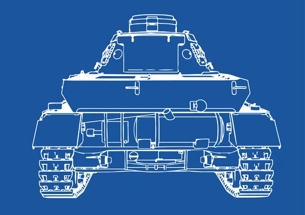 Dibujo Del Antiguo Tanque Equipo Militar Sobre Vector Fondo Azul — Vector de stock