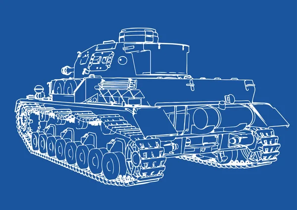 Dibujo Del Antiguo Tanque Equipo Militar Sobre Vector Fondo Azul — Vector de stock