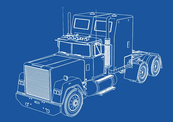 Lastbil Ritning Blå Bakgrund Vektor — Stock vektor