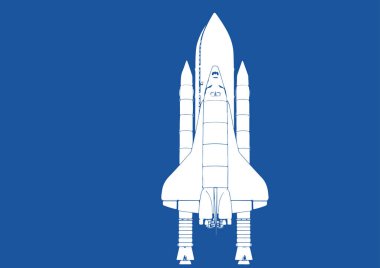Mavi arkaplan vektöründe uzay aracı silueti