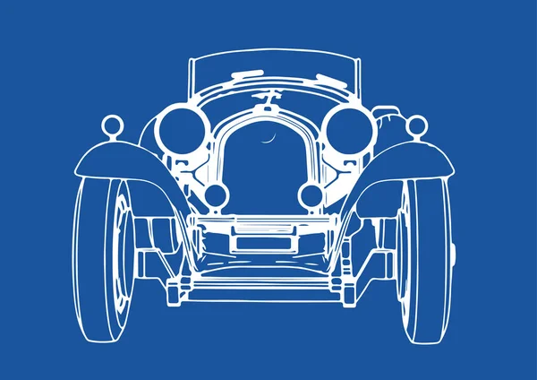 Zeichnung Eines Oldtimer Sportwagens Blauer Hintergrundvektor — Stockvektor