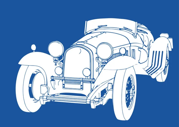 Disegno Auto Retrò Bianco Sfondo Blu — Vettoriale Stock