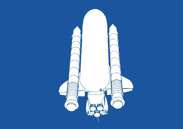 Silueta Nave Espacial Vector Fondo Azul — Vector de stock