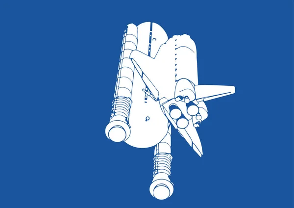 Rymdfarkoster Silhuett Blå Bakgrund Vektor — Stock vektor