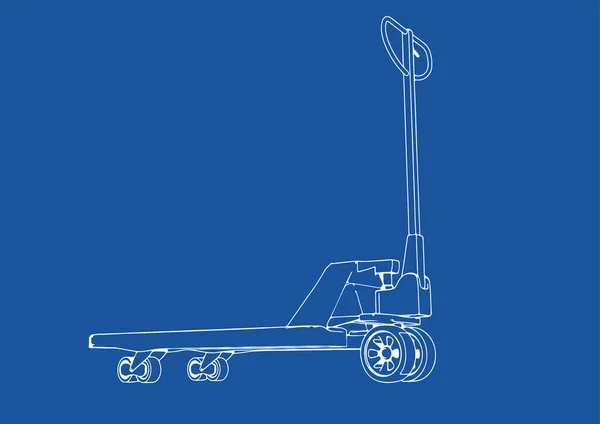 Zeichnung Gabelhubwagen Vektor Blau Hintergrund — Stockvektor