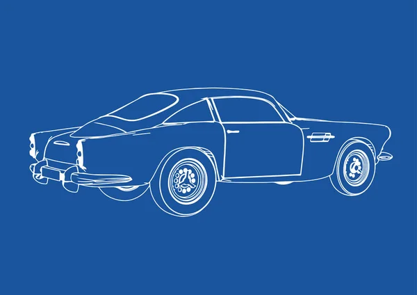 Dibujo Coche Retro Sobre Vector Fondo Azul — Vector de stock