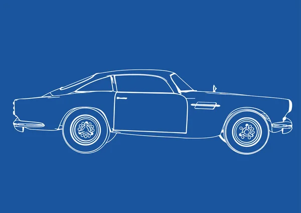 Dibujo Coche Retro Sobre Vector Fondo Azul — Vector de stock