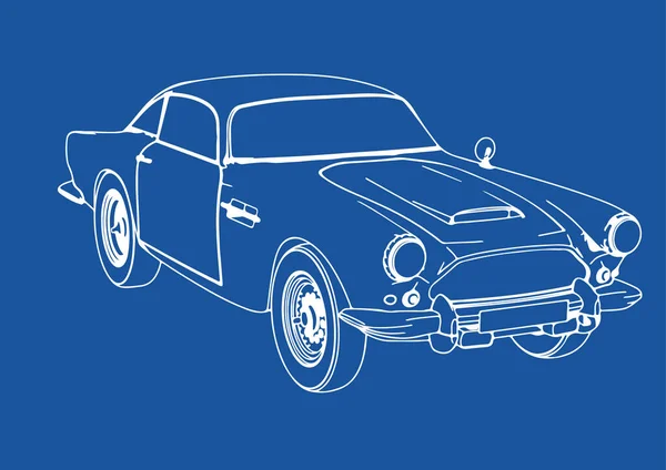 Desenho Carro Retro Vetor Fundo Azul — Vetor de Stock