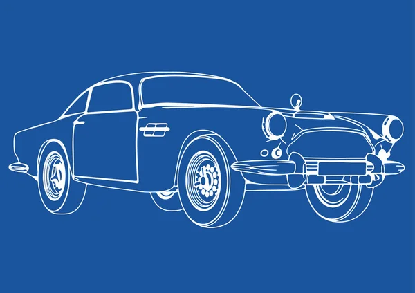 Desenho Carro Retro Vetor Fundo Azul — Vetor de Stock