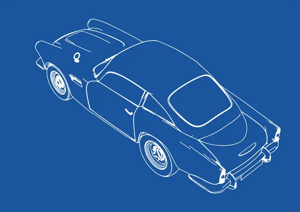 Dibujo Coche Retro Sobre Vector Fondo Azul — Vector de stock