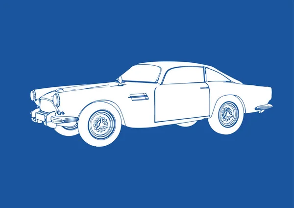 Silueta Coche Retro Vector Fondo Azul — Vector de stock