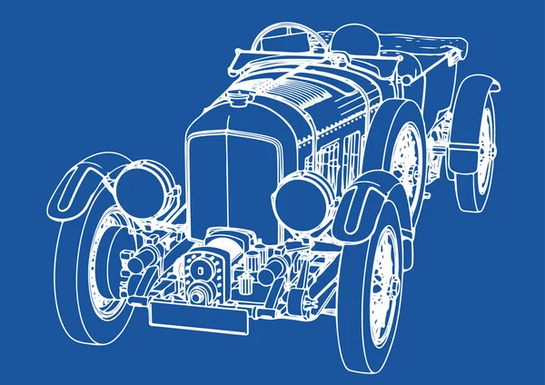 蓝色背景矢量上的复古汽车的绘图 — 图库矢量图片