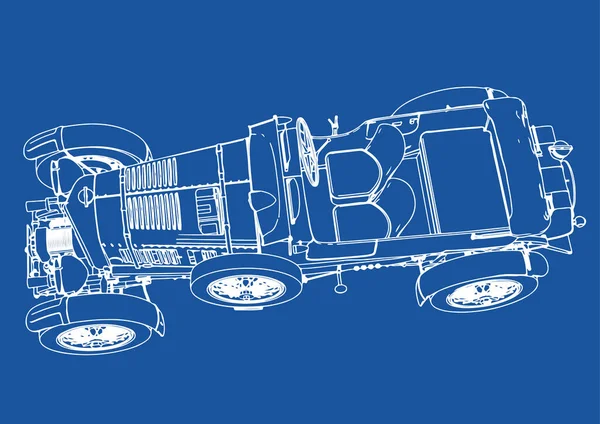 Dibujo Coche Retro Sobre Vector Fondo Azul — Archivo Imágenes Vectoriales