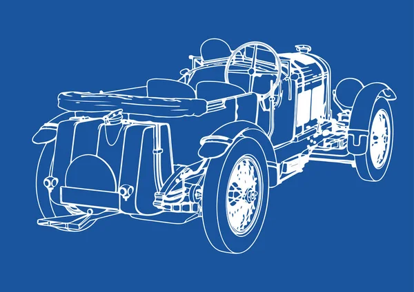 Disegno Auto Retrò Vettore Sfondo Blu — Vettoriale Stock