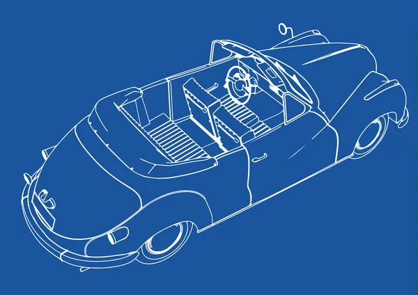 Dibujo Coche Deportivo Retro Vector Fondo Azul — Vector de stock