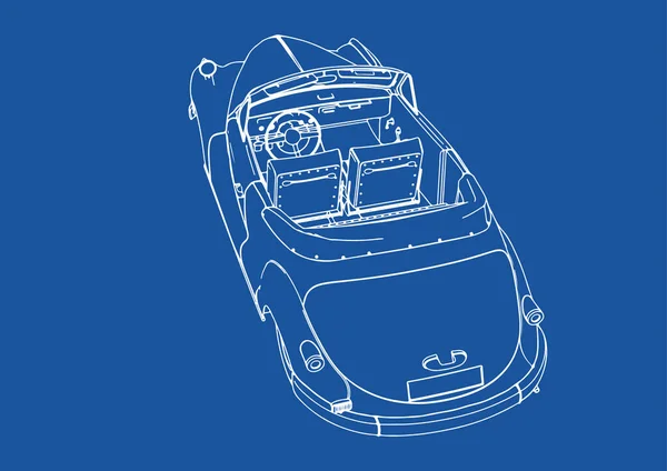 Tekening Van Een Retro Sportwagen Blauwe Achtergrond Vector — Stockvector