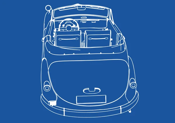 Tekening Van Een Retro Sportwagen Blauwe Achtergrond Vector — Stockvector